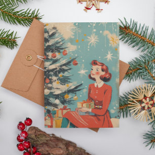 Tarjeta Festiva Ilustracion de época retro de mediados de siglo