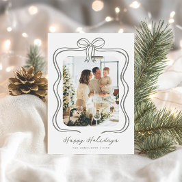 Tarjeta Festiva Ilustración de foto con lazo verde salvia