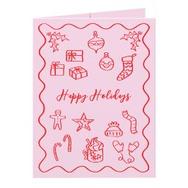 Tarjeta Festiva Ilustración de garabato moderno en rosa y rojo