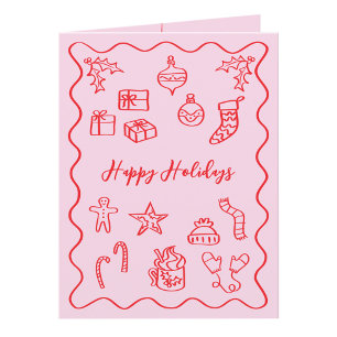 Tarjeta Festiva Ilustración de garabato moderno en rosa y rojo