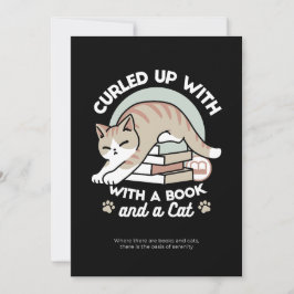 Tarjeta Festiva Ilustracion de Gato de Amante de Libros - Curva y