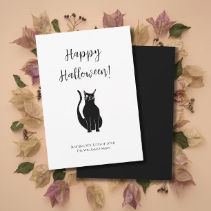 Tarjeta Festiva Ilustracion de gato negro lindo Halloween simple