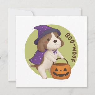 Tarjeta Festiva Ilustración de Halloween: Boo-Woof (Beagle)