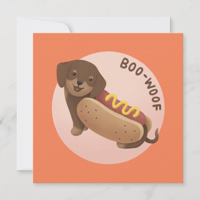 Tarjeta Festiva Ilustración de Halloween: Boo-Woof (Dachshund) (Anverso)