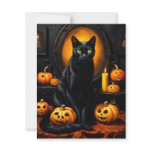 Ilustracion de Halloween con gato y calabazas