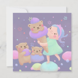 Tarjeta Festiva Ilustración de helado de oso dulce