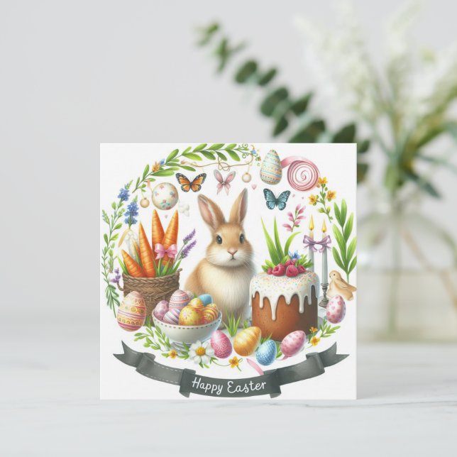 Tarjeta Festiva Ilustracion de Huevos de Abundantes de Pascua (Anverso de pie)