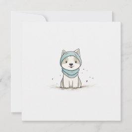 Tarjeta Festiva Ilustración de Husky Acogedor - Cachorro Adorable