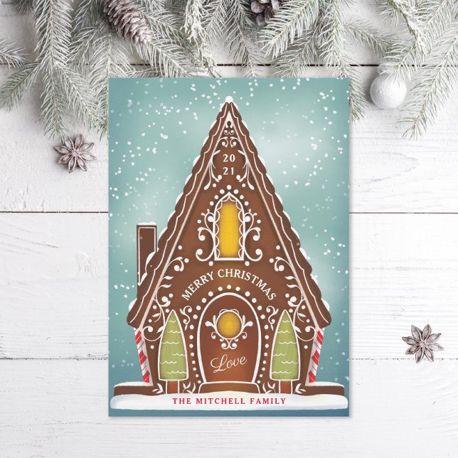 Tarjeta Festiva Ilustración de la casa Snowy Gingerbread (Subido por el creador)