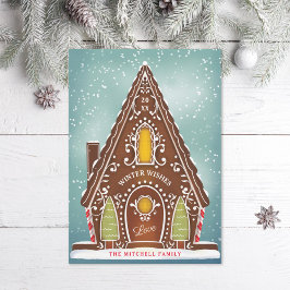 Tarjeta Festiva Ilustracion de la casa Snowy Gingerbread Foto