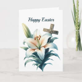 Tarjeta Festiva Ilustracion de la Cruz de Lirio Blanco de Pascua