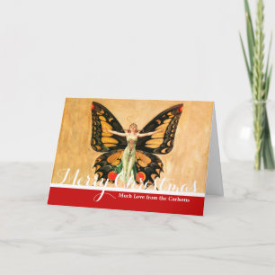 Tarjeta Festiva Ilustración de Mujer Volando Mariposa Flapper