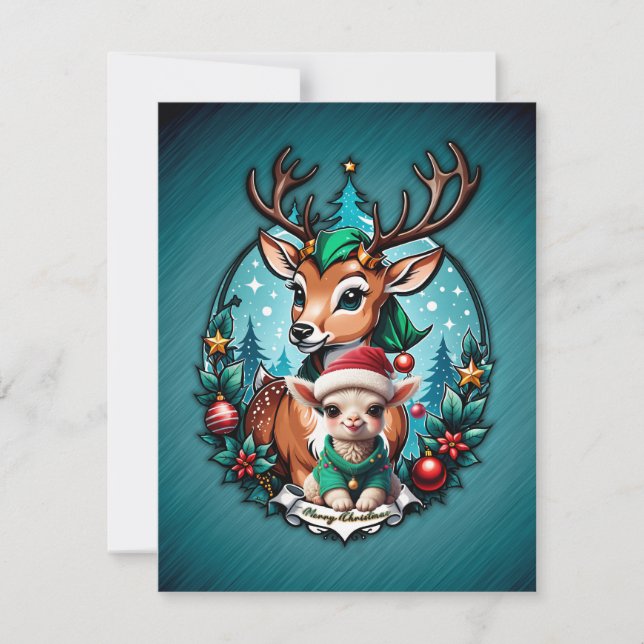 Tarjeta Festiva Ilustracion de Navidades alegres e invitantes (Anverso)