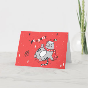 Tarjeta Festiva Ilustracion de Navidades de gato gordo