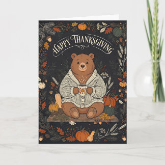 Tarjeta Festiva Ilustración de oso acogedor del día de acción de g