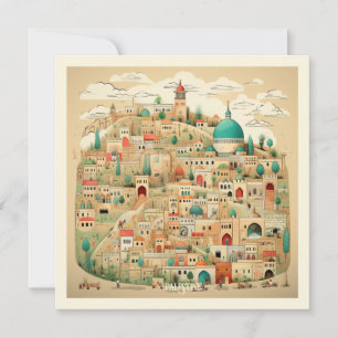 Tarjeta Festiva Ilustracion de paisajes urbanos de Palestina