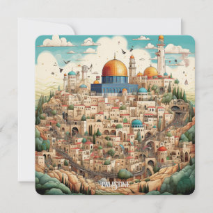 Tarjeta Festiva Ilustracion de paisajes urbanos de Palestina