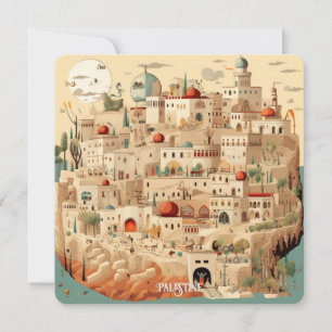 Tarjeta Festiva Ilustracion de paisajes urbanos de Palestina