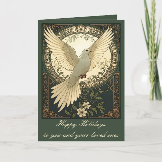 Tarjeta Festiva Ilustración de Paloma de la Paz Tranquila y Natura (Anverso)