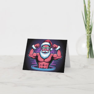 Tarjeta Festiva Ilustración de Papá Noel musculoso culturista