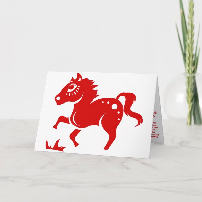 TARJETA FESTIVA ILUSTRACION DE PAPEL DE CABALLO ZODIAC CHINO (Anverso)