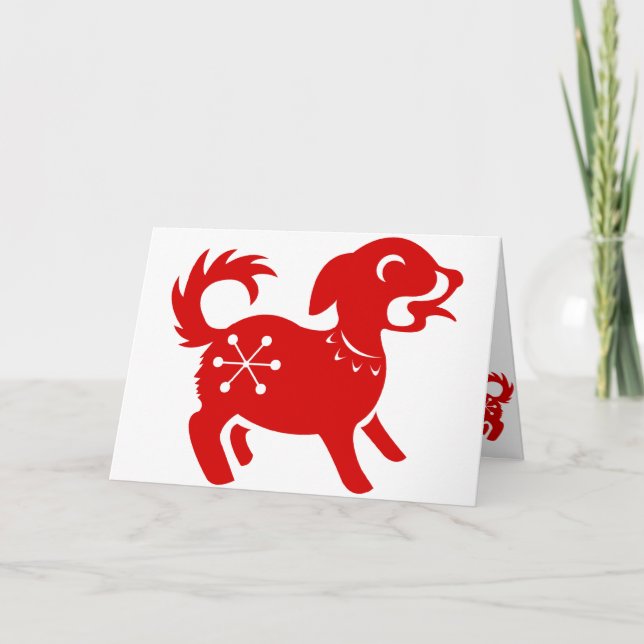 TARJETA FESTIVA ILUSTRACION DE PAPEL DE PERRO ZODIAC CHINO (Anverso)