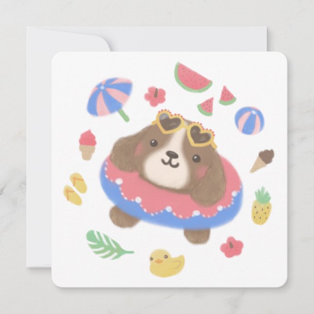 Tarjeta Festiva Ilustracion de perros de verano español (Anverso)