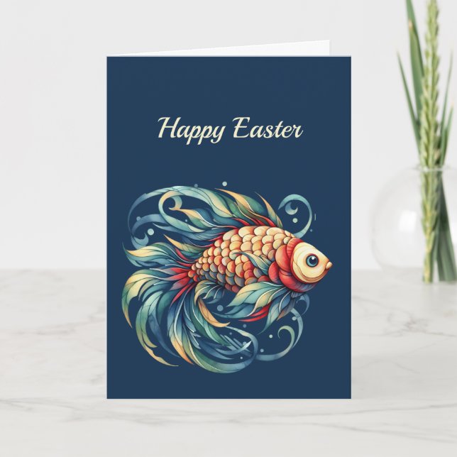Tarjeta Festiva Ilustracion de pescado de Pascua (Anverso)