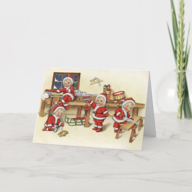 Tarjeta Festiva Ilustracion de Santa Bebé Vintage (Anverso)