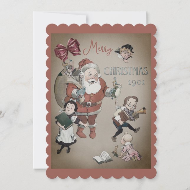 Tarjeta Festiva Ilustracion de Santa Clause de estilo antiguo (Anverso)