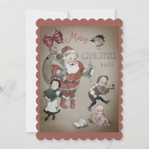 Tarjeta Festiva Ilustracion de Santa Clause de estilo antiguo