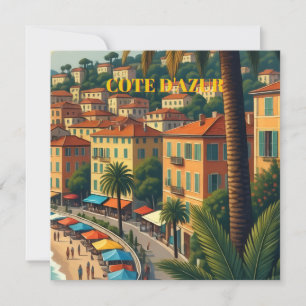 Tarjeta Festiva Ilustración de viaje de estilo vintage Cote D'Azur