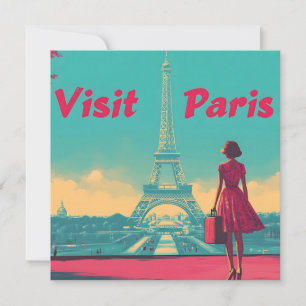Tarjeta Festiva Ilustracion de viajes de la Torre Eiffel Retro de