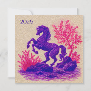 Tarjeta Festiva Ilustración del Caballo Zodiacal Lunar 2026