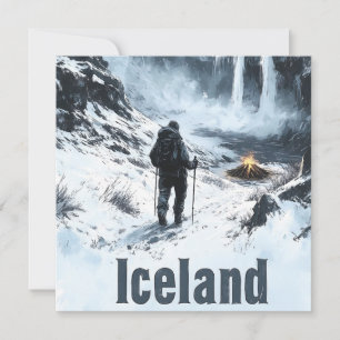 Tarjeta Festiva Ilustracion del paisaje islandés y una excursión