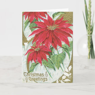 Tarjeta Festiva Ilustracion del Poinsettia del vintage