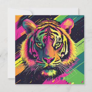 Tarjeta Festiva Ilustracion del tigre de arte pop con colores de n