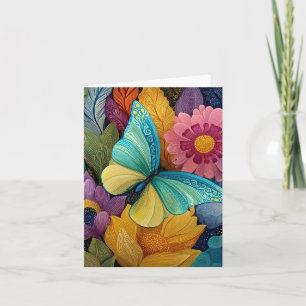 Tarjeta Festiva Ilustración detallada floral y de mariposa