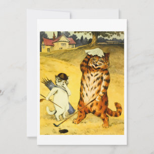 Tarjeta Festiva Ilustración divertida de gato y caddie de golf vin