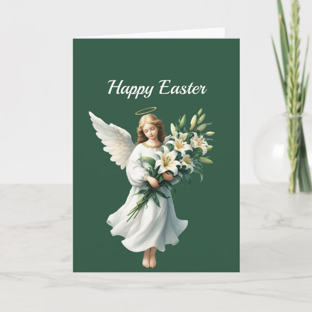 Tarjeta Festiva Ilustracion Easter Angel Lilies (Anverso)