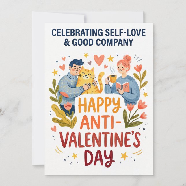 Tarjeta Festiva Ilustración Feliz del Día Anti San Valentín (Anverso)