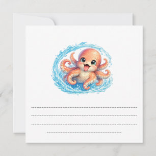 Tarjeta Festiva Ilustración Feliz Pulpo Kawaii Vida Marina