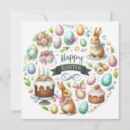 Tarjeta Festiva Ilustracion floral Pastel Easter Bunny