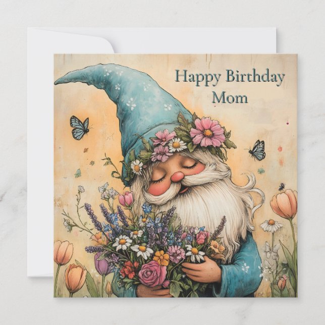 Tarjeta Festiva Ilustracion Gnome de flor de personalizable (Anverso)