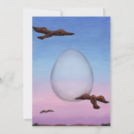 Tarjeta Festiva ilustración huevo volador gigante rodeado de pájar