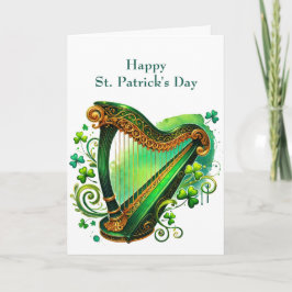 Tarjeta Festiva Ilustracion Irlandés Green Harp Shamrock