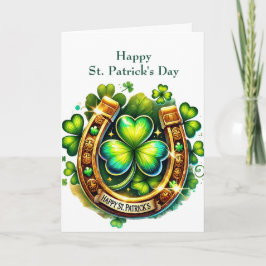 Tarjeta Festiva Ilustracion Irlandés Green Horseshoe Shamrock