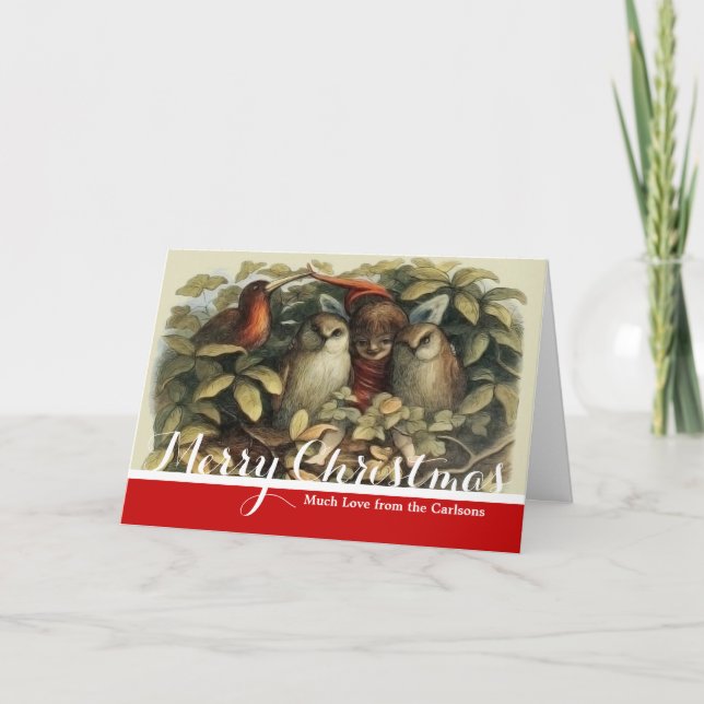 Tarjeta Festiva Ilustracion Natural de las Lechuzas y las Fe de El (Anverso)