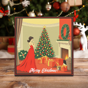 Tarjeta Festiva Ilustración Navideña Vintage