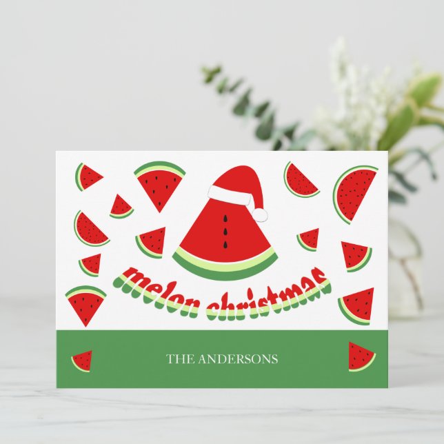 Tarjeta Festiva Ilustracion navideño Cute Melon Merry (Anverso de pie)